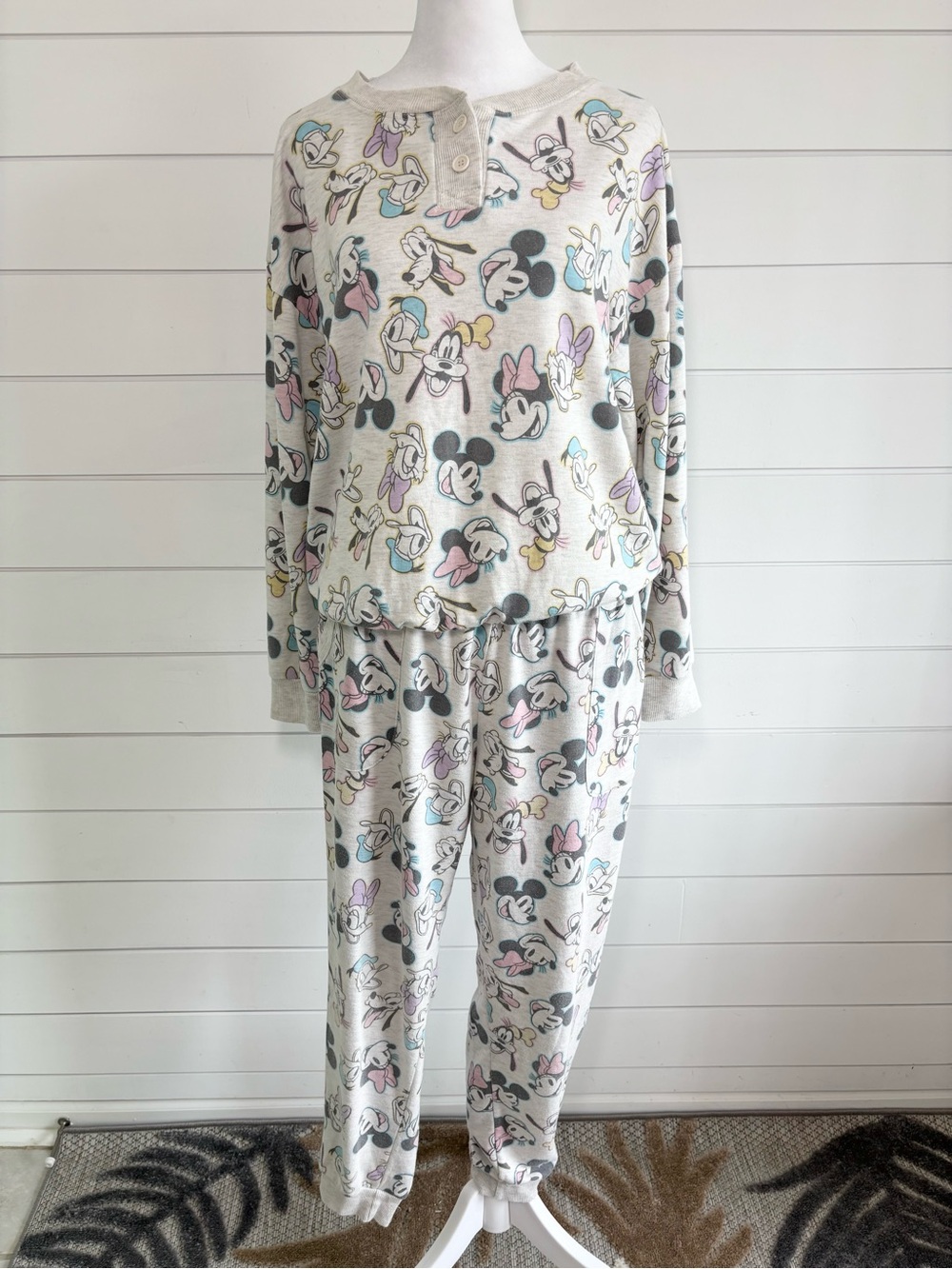 Disney Cream Mickey & Friends Pastel Henley Pajama Set Size M